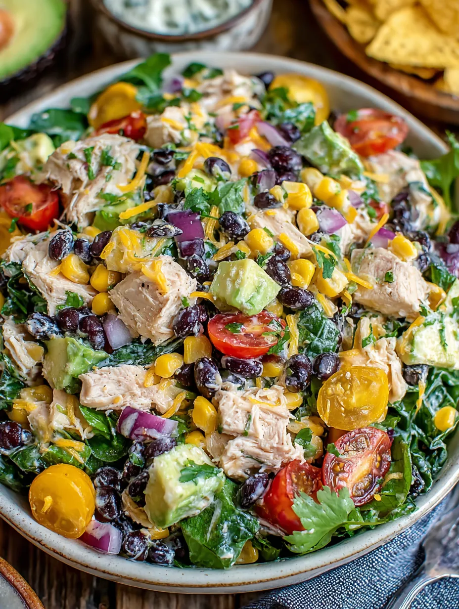 Ein Salat aus Hühnchen, Tomaten, Kohl, Avocado und Beeren.