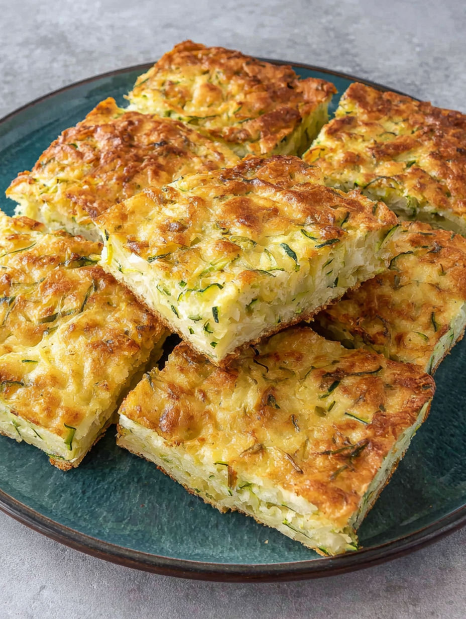A plate of zucchini cake slices.