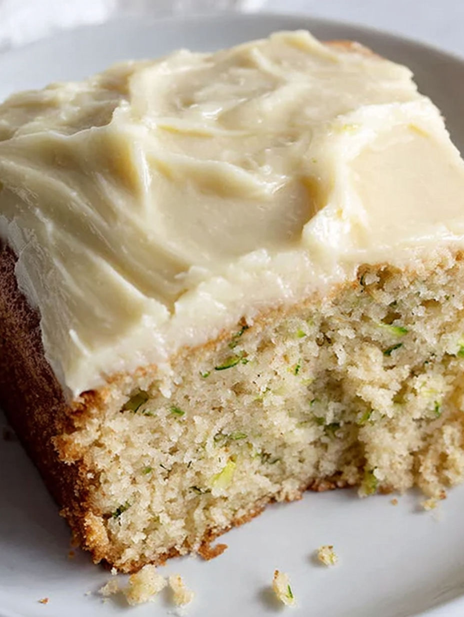 A slice of zucchini cake on a plate.