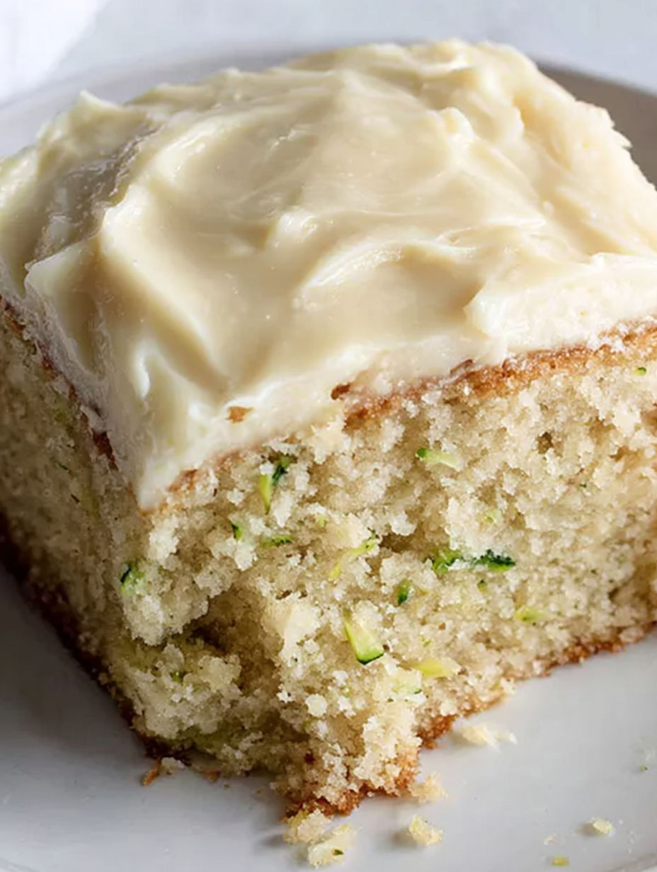 A slice of zucchini cake on a plate.