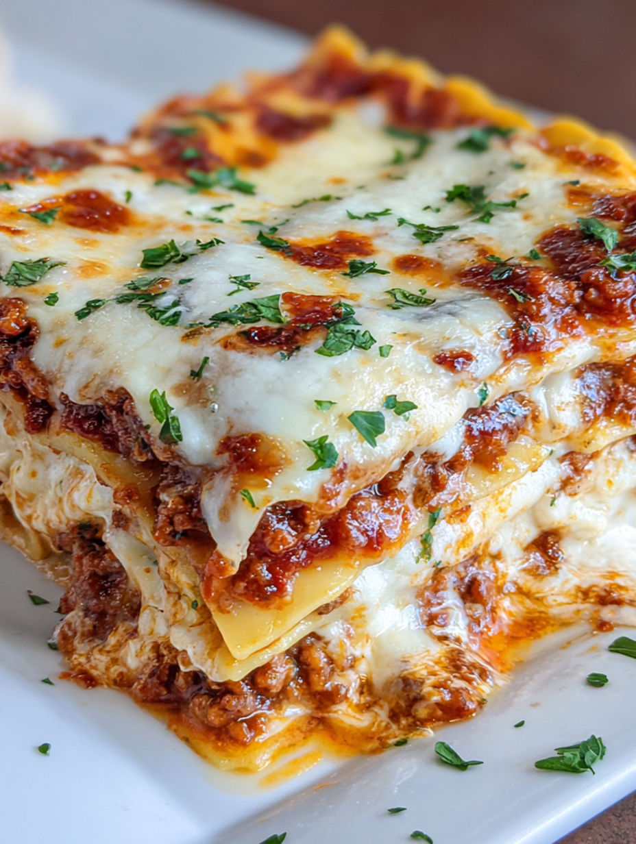 A close up of a lasagna with cheese and tomato sauce.