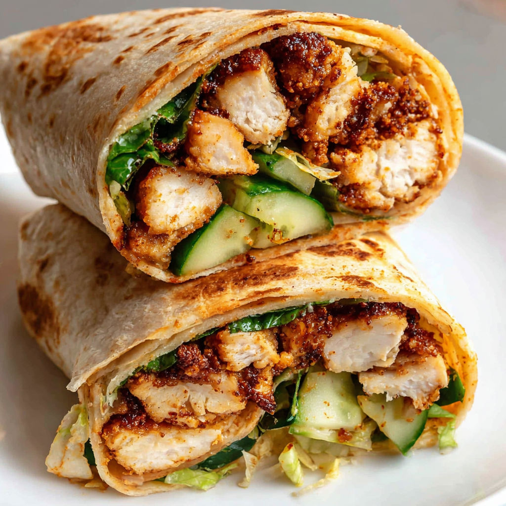 A wrap filled with chicken and vegetables.