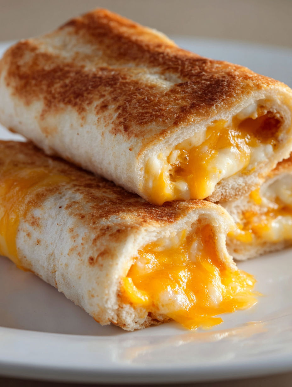 A grilled cheese roll-up with cheese and egg.