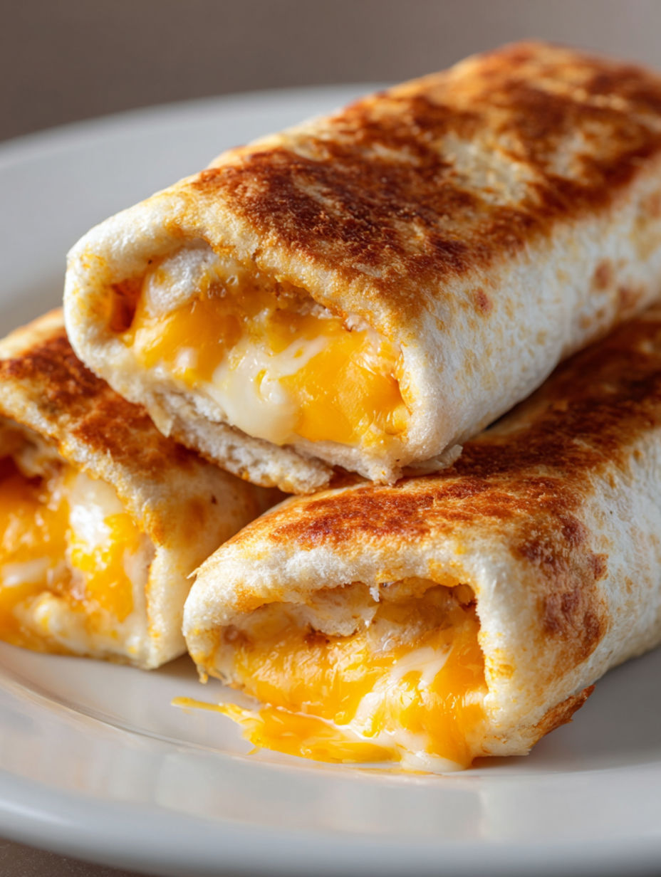 Two grilled cheese roll-ups on a plate.