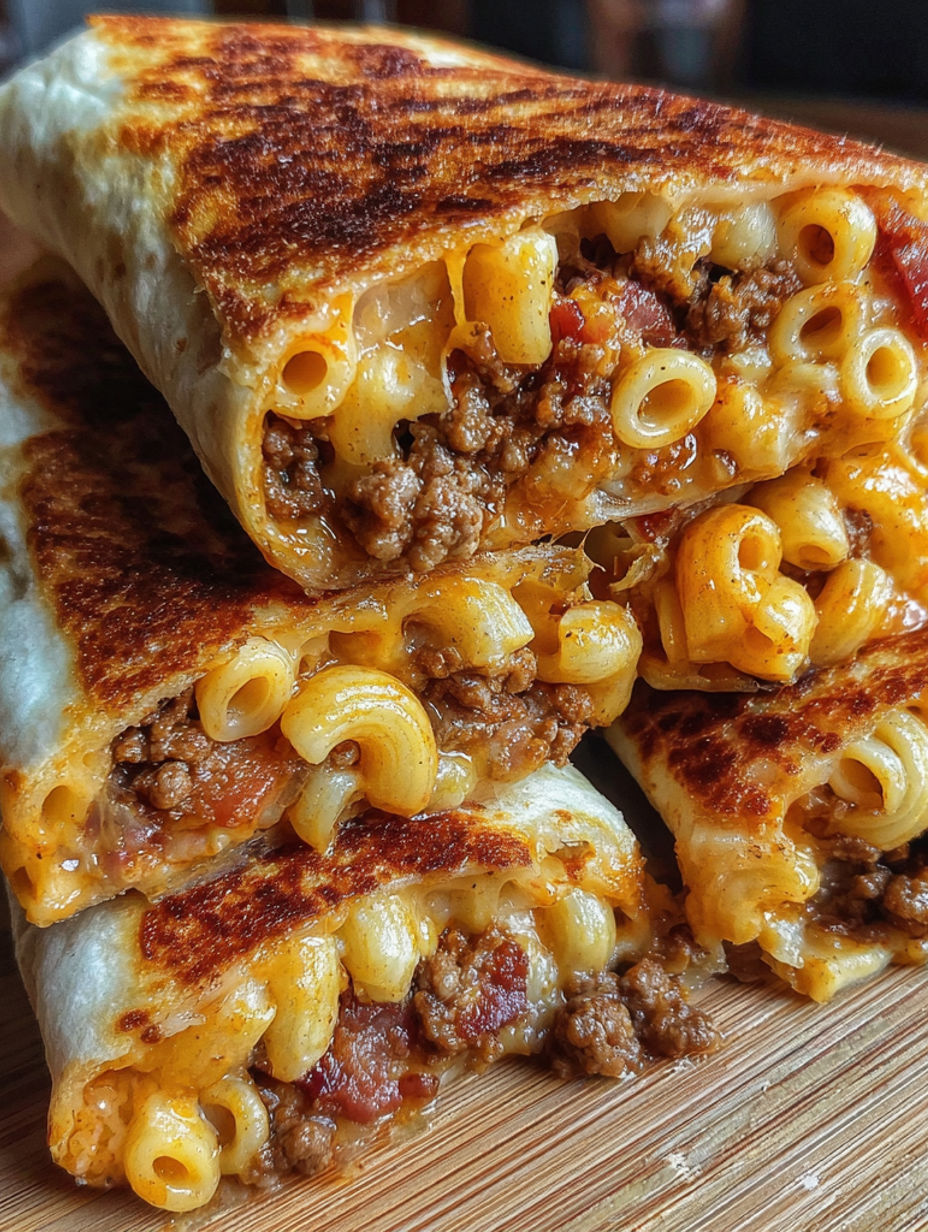 A sandwich with macaroni and cheese.