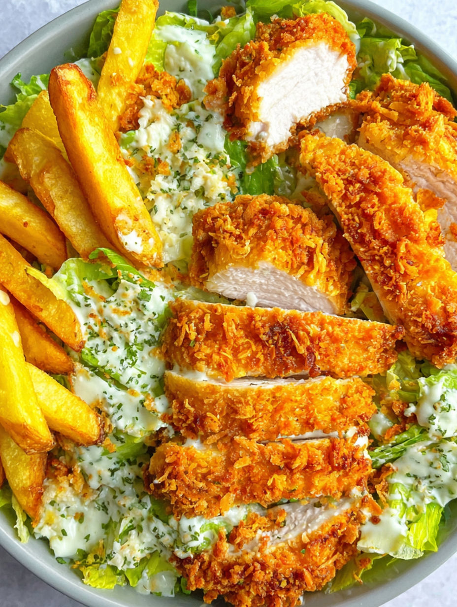 A plate of food with chicken and fries.