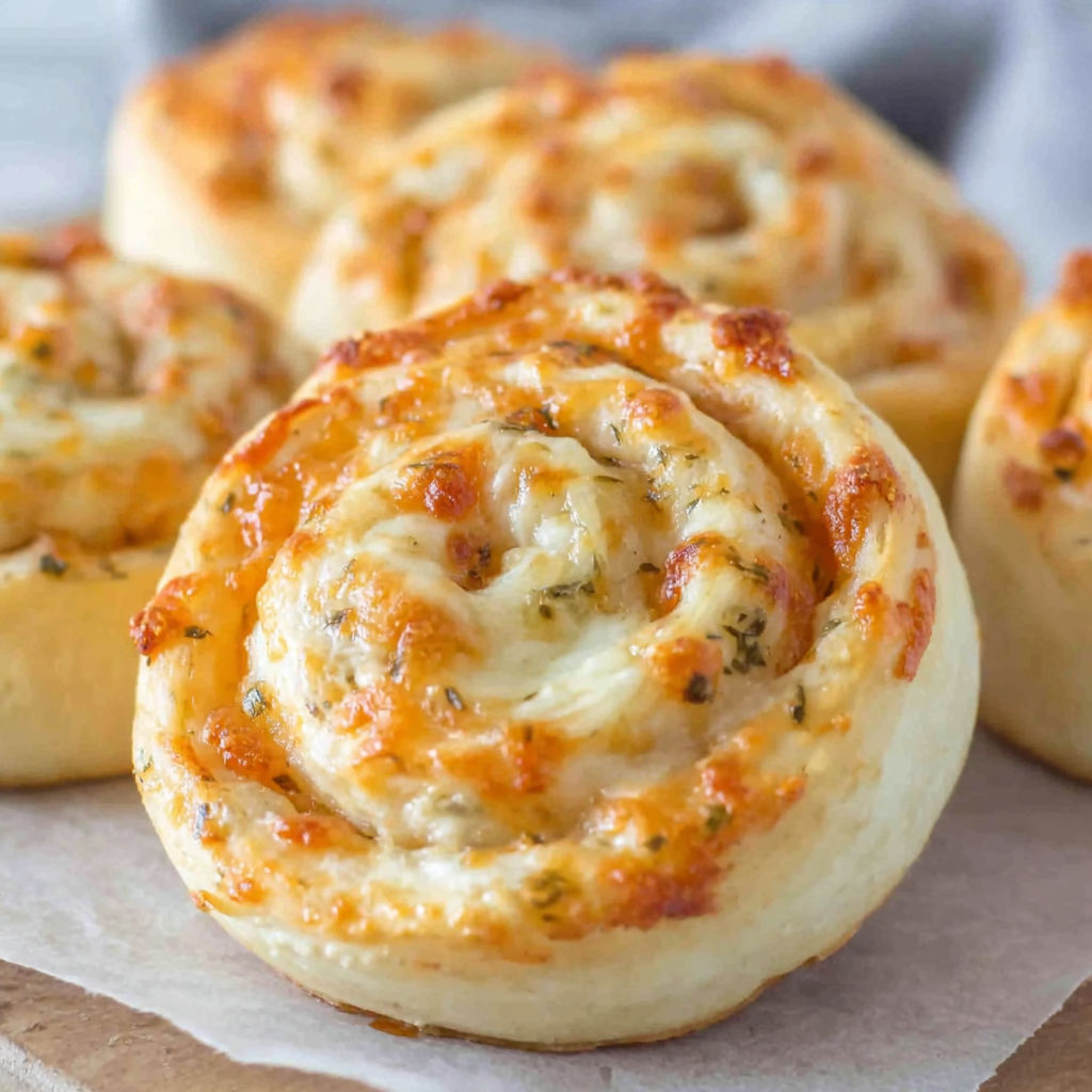 A plate of cheese and herb stuffed bread rolls.