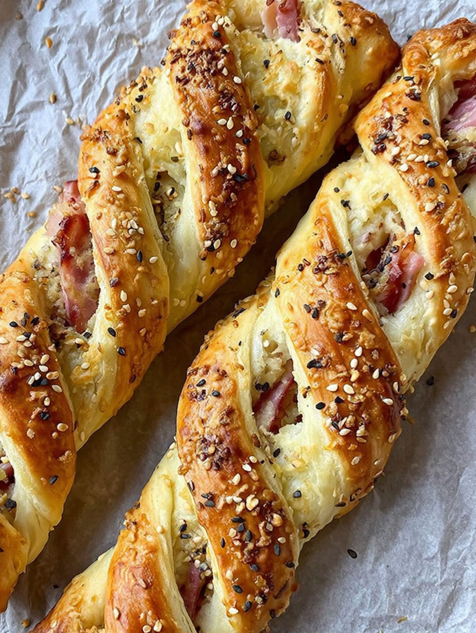 Two pieces of bread with seeds on top.