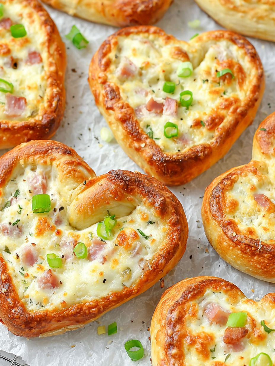 A plate of ham and cheese filled pastries.