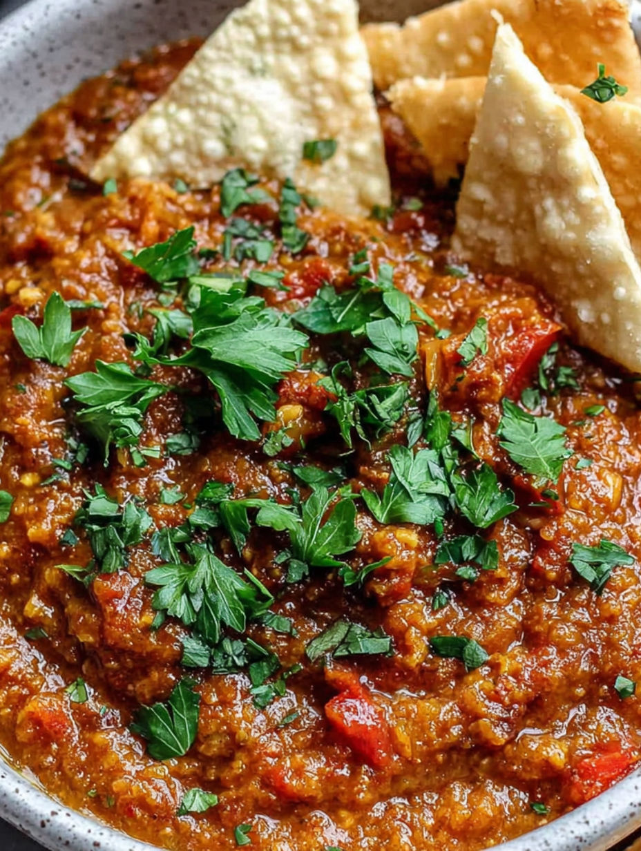 A bowl of chili with chips on top.