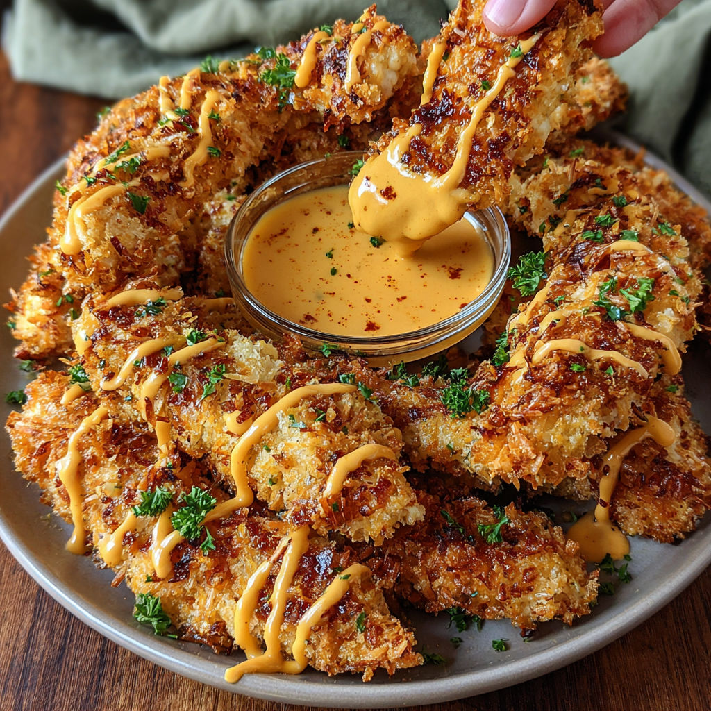A plate of bang bang chicken with a sauce drizzled over it.