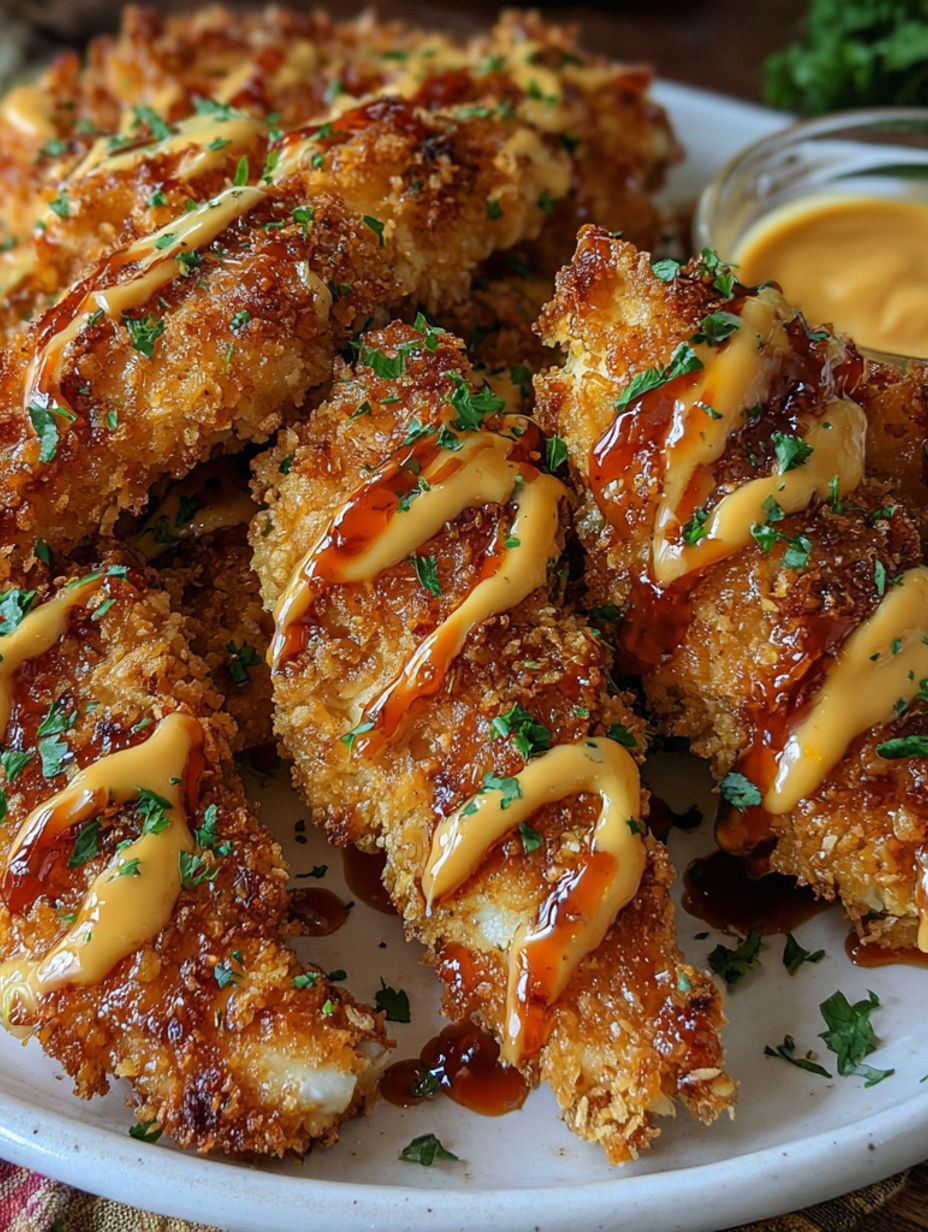 A plate of bang bang chicken with sauce.