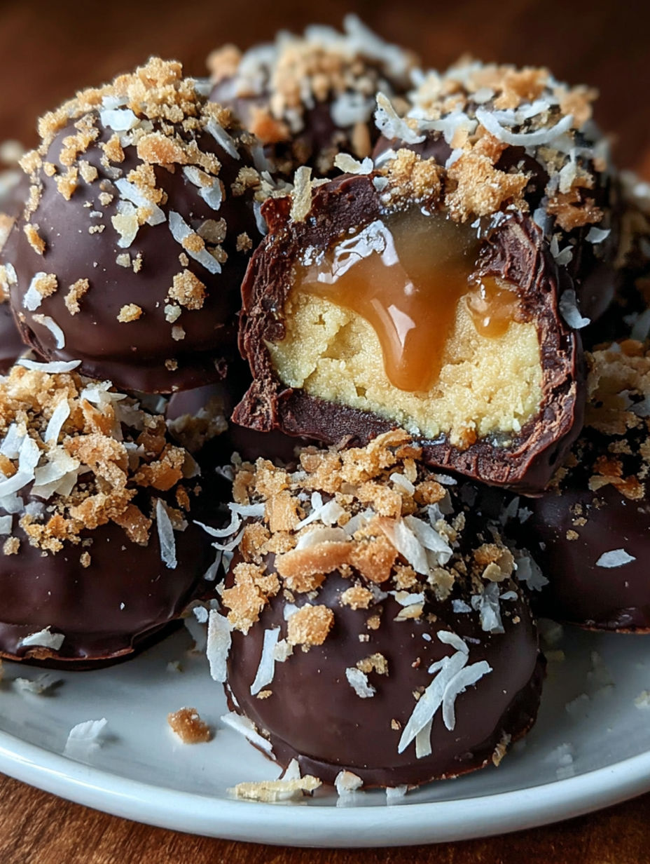 Peanut butter cheesecake balls on a plate.
