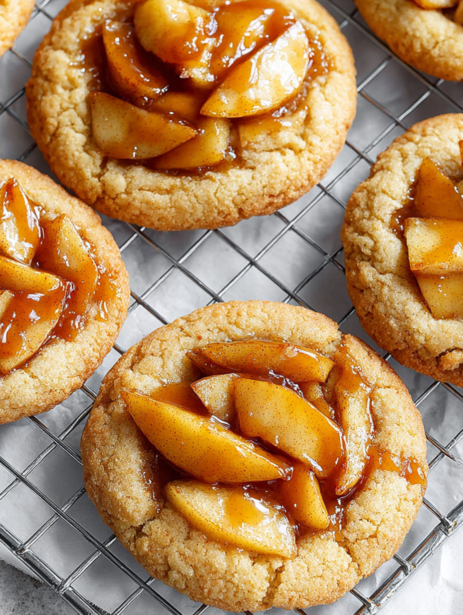 A tray of cookies with apple sauce on top.