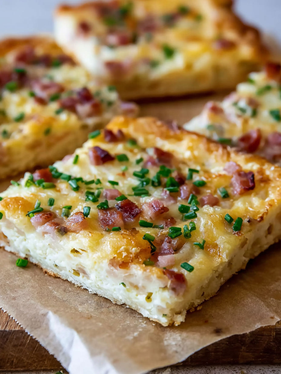 A slice of Omas Zwiebelkuchen vom Blech.