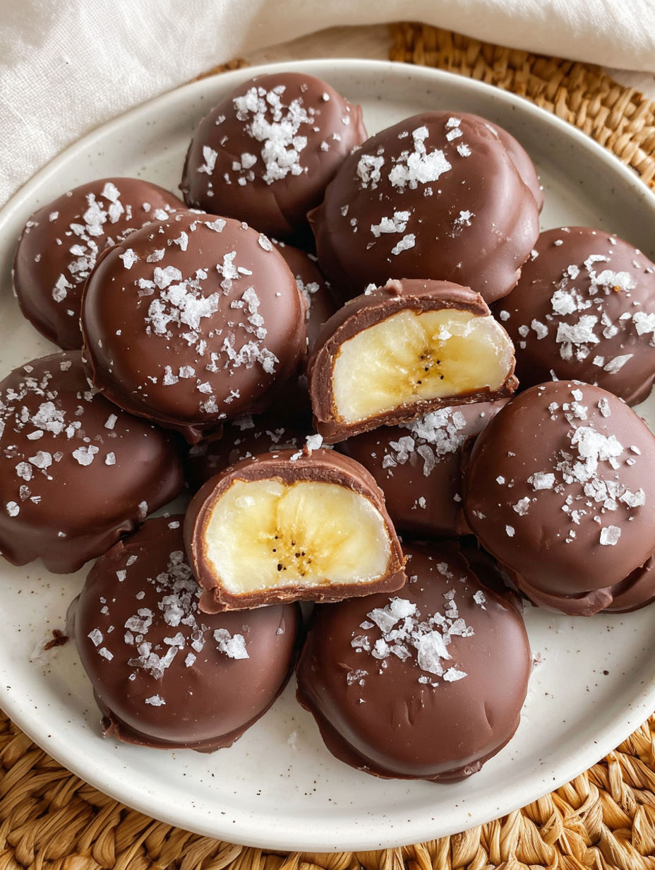 A plate of frozen chocolate banana bites.