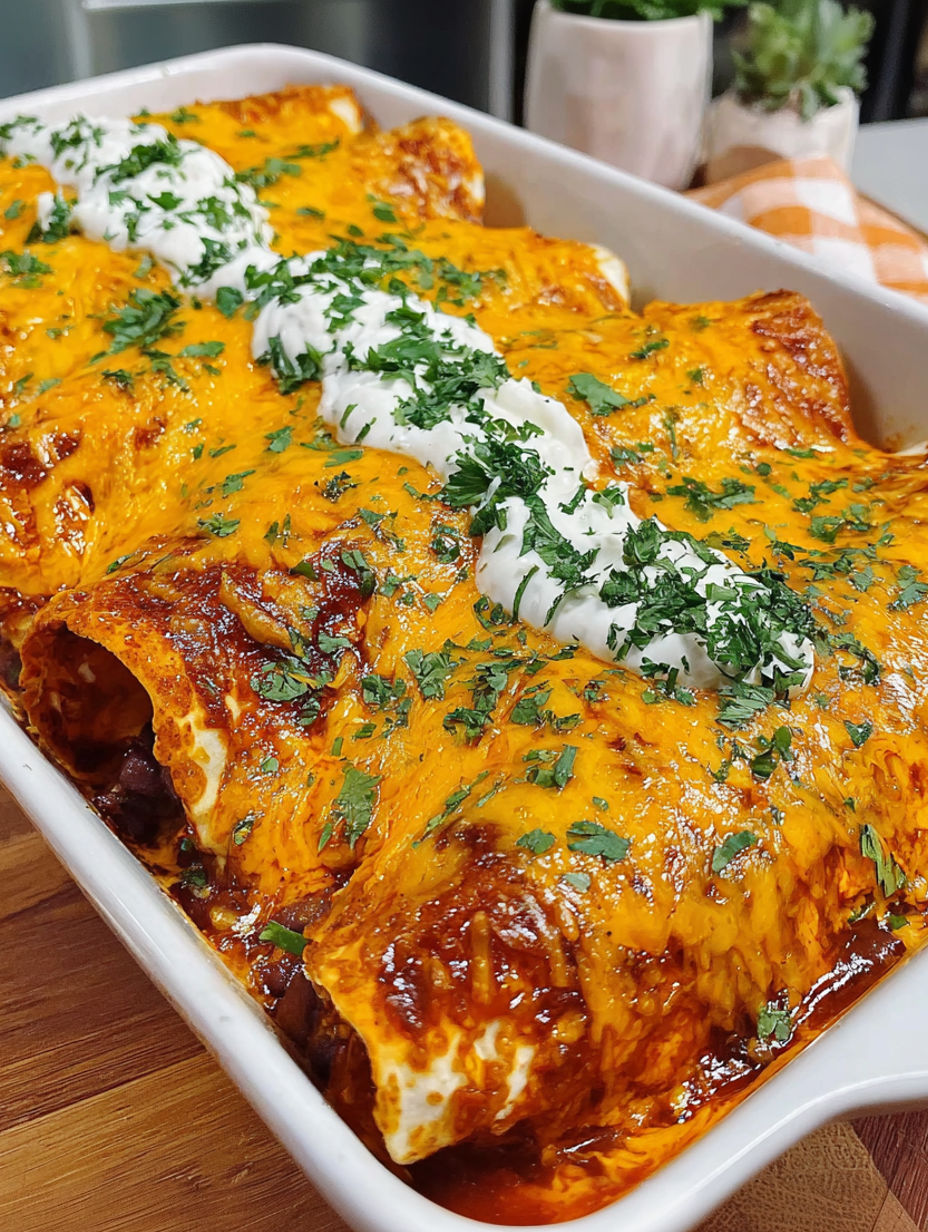 A white bowl filled with a delicious meal of bean and cheese enchiladas.