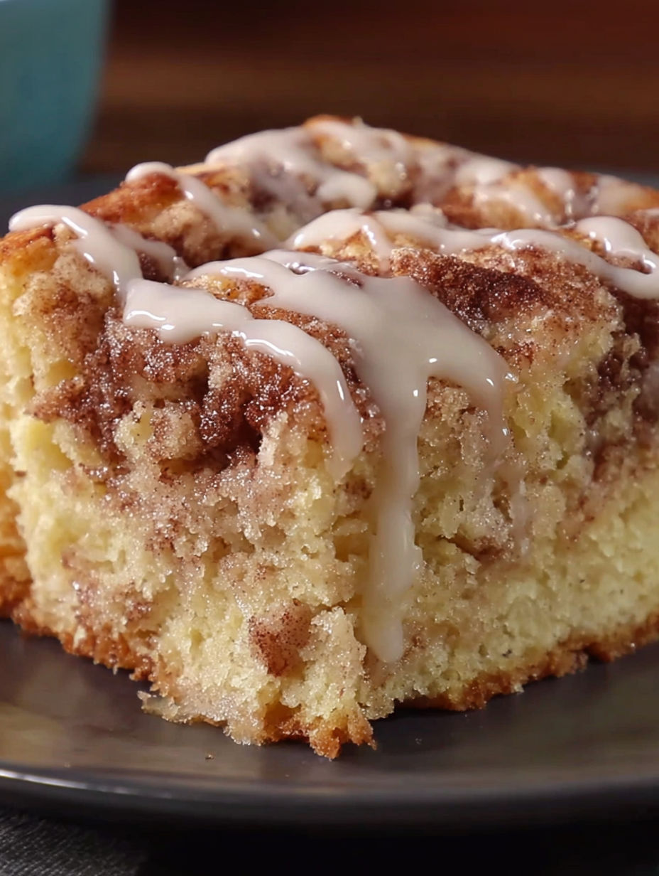 A slice of cinnabon cinnamon roll cake.
