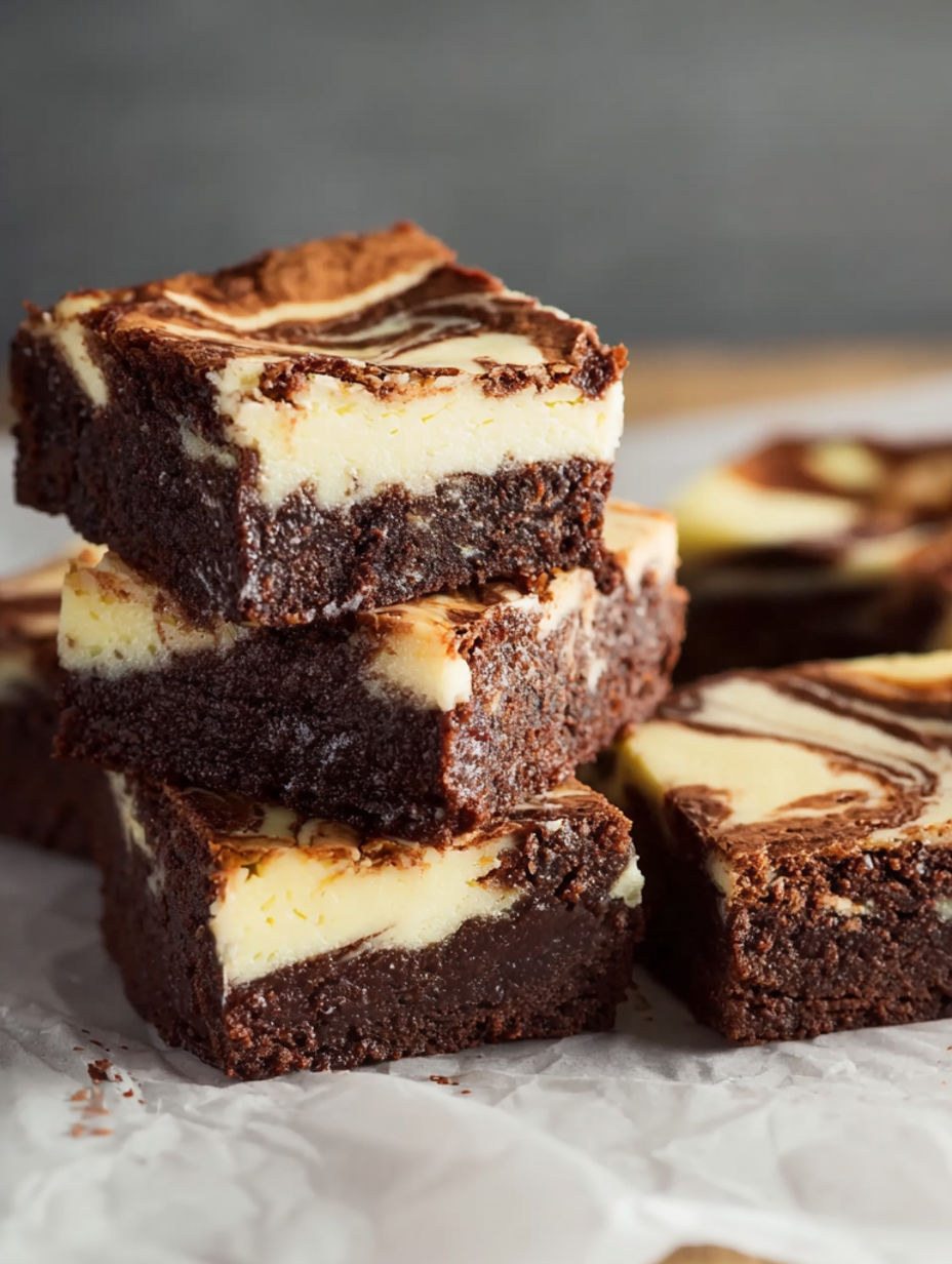 A stack of brownies with white frosting.