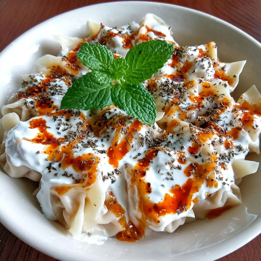 A plate of food with a green leaf on top.