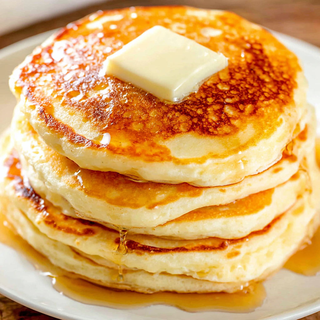 A stack of fluffy pancakes.