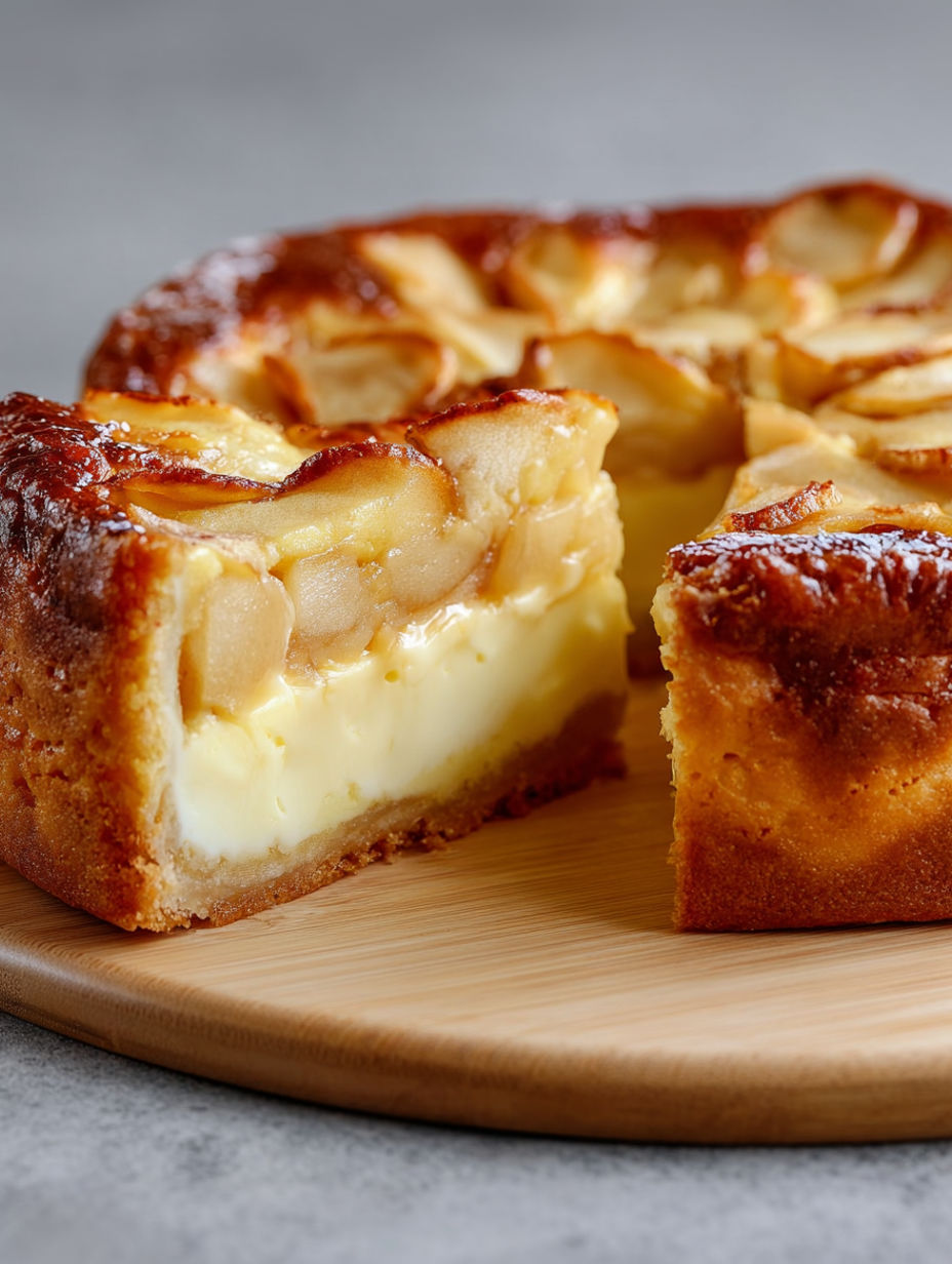 A slice of apple pie with a vanilla filling.