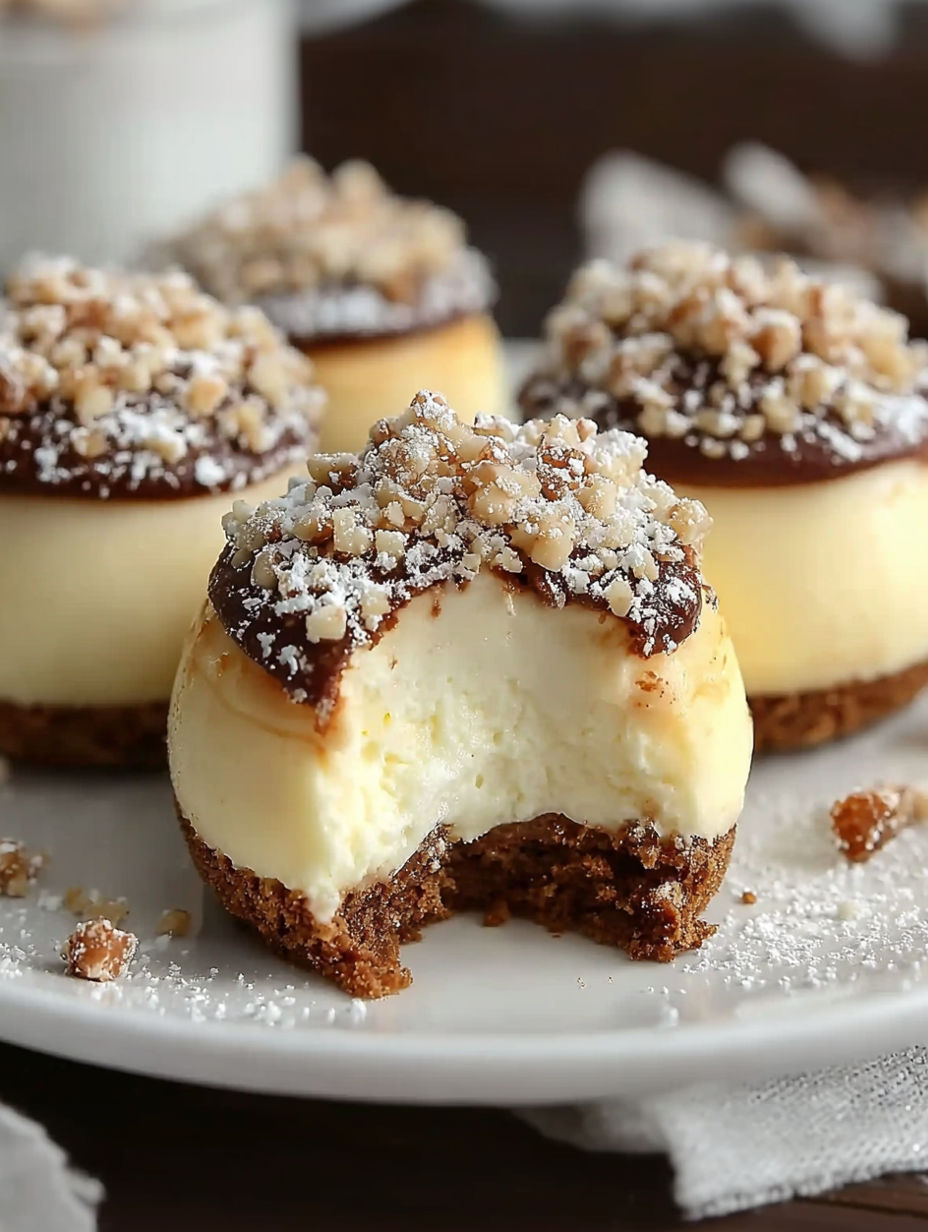 Mini Käsekuchen-Törtchen mit Schoko-Nuss-Topping.