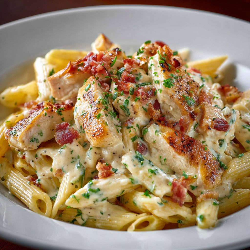 A plate of chicken bacon ranch pasta.