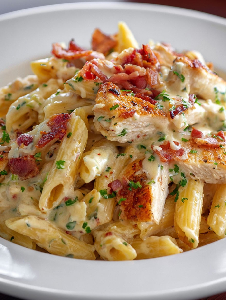 A plate of chicken bacon ranch pasta.