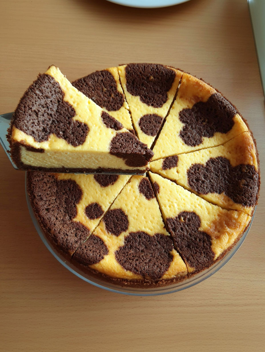 A slice of cake with chocolate and yellow frosting.