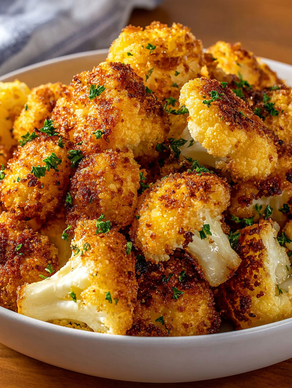 A bowl of crispy baked cauliflower.