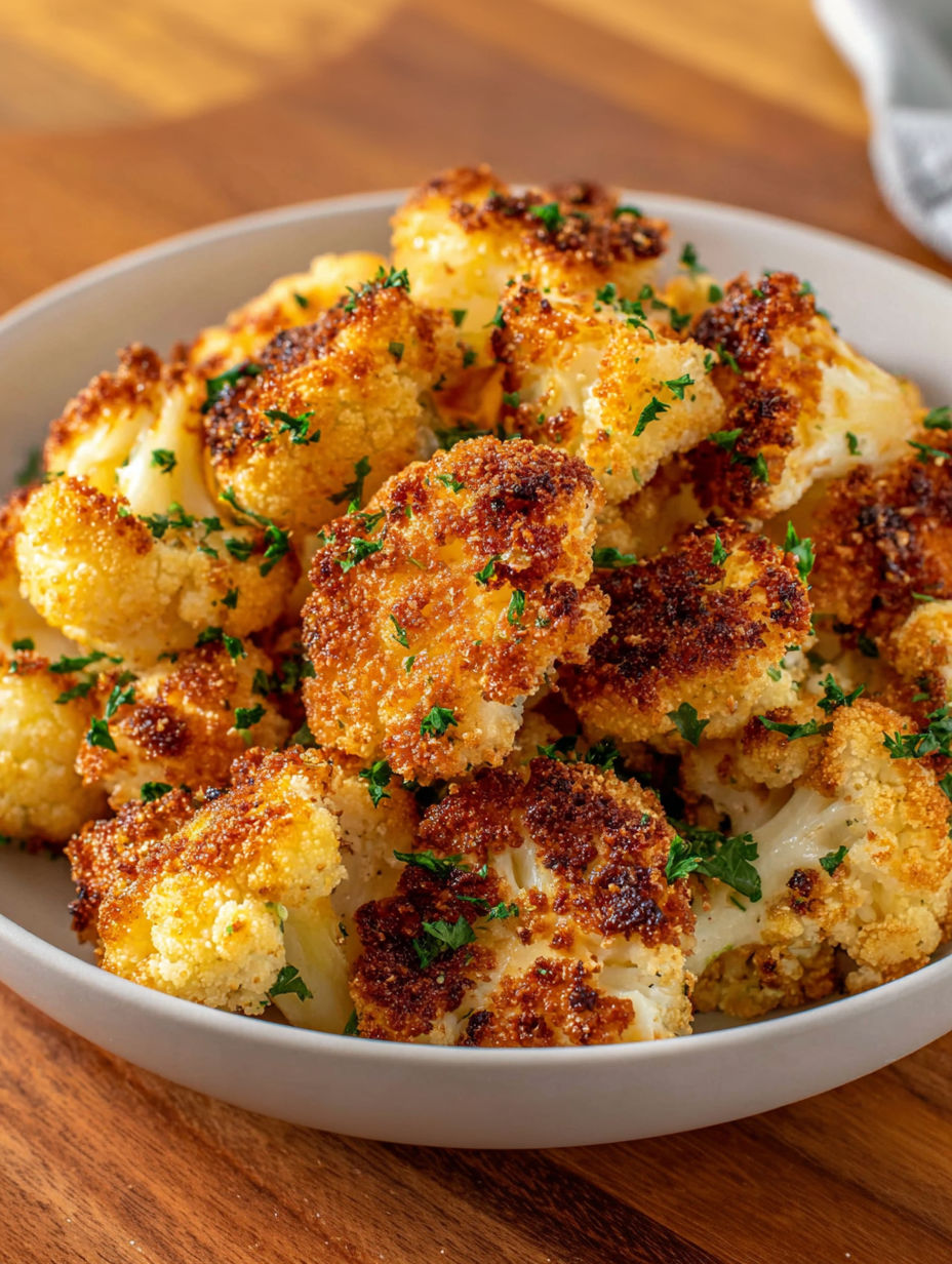 A bowl of crispy baked cauliflower.