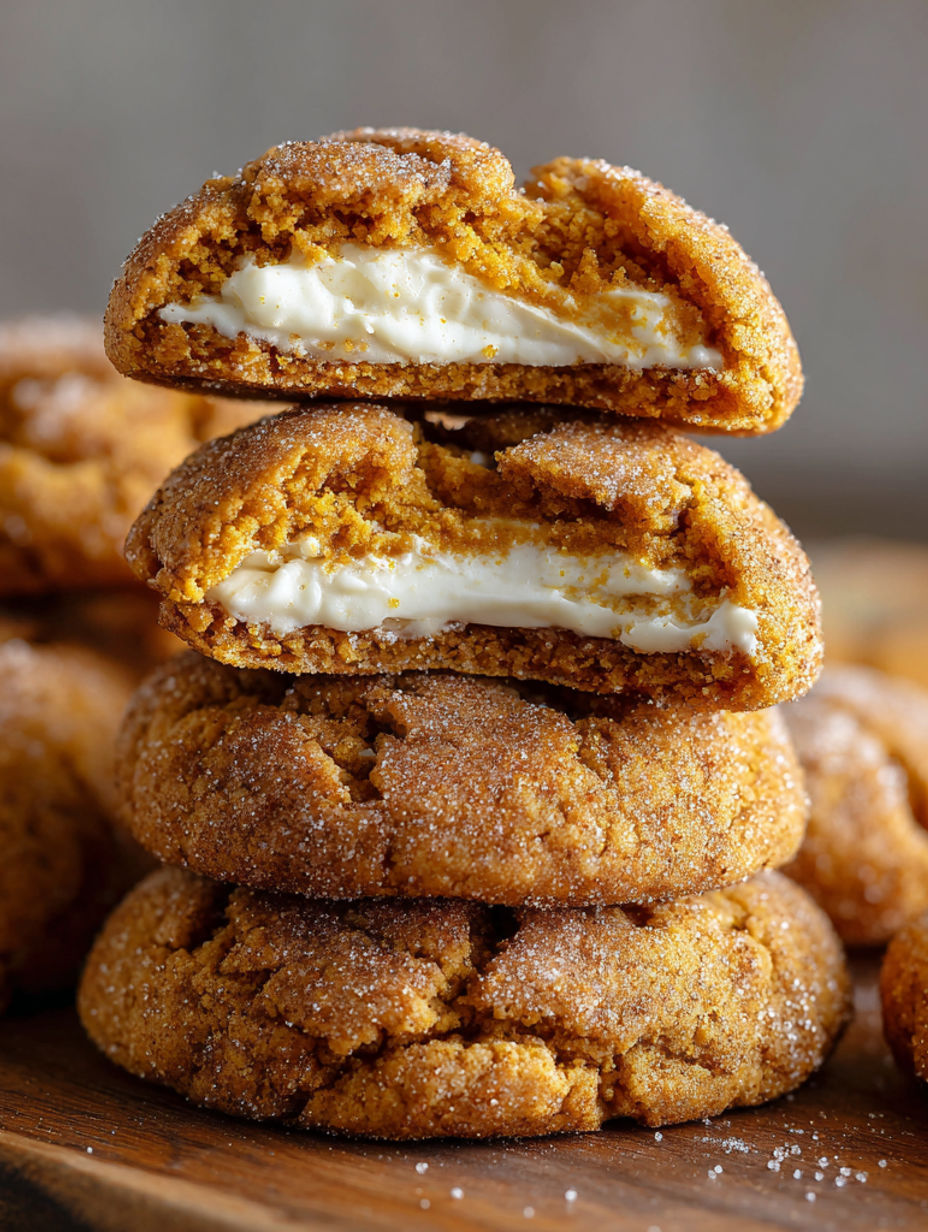 A stack of cookies with white frosting and orange filling.