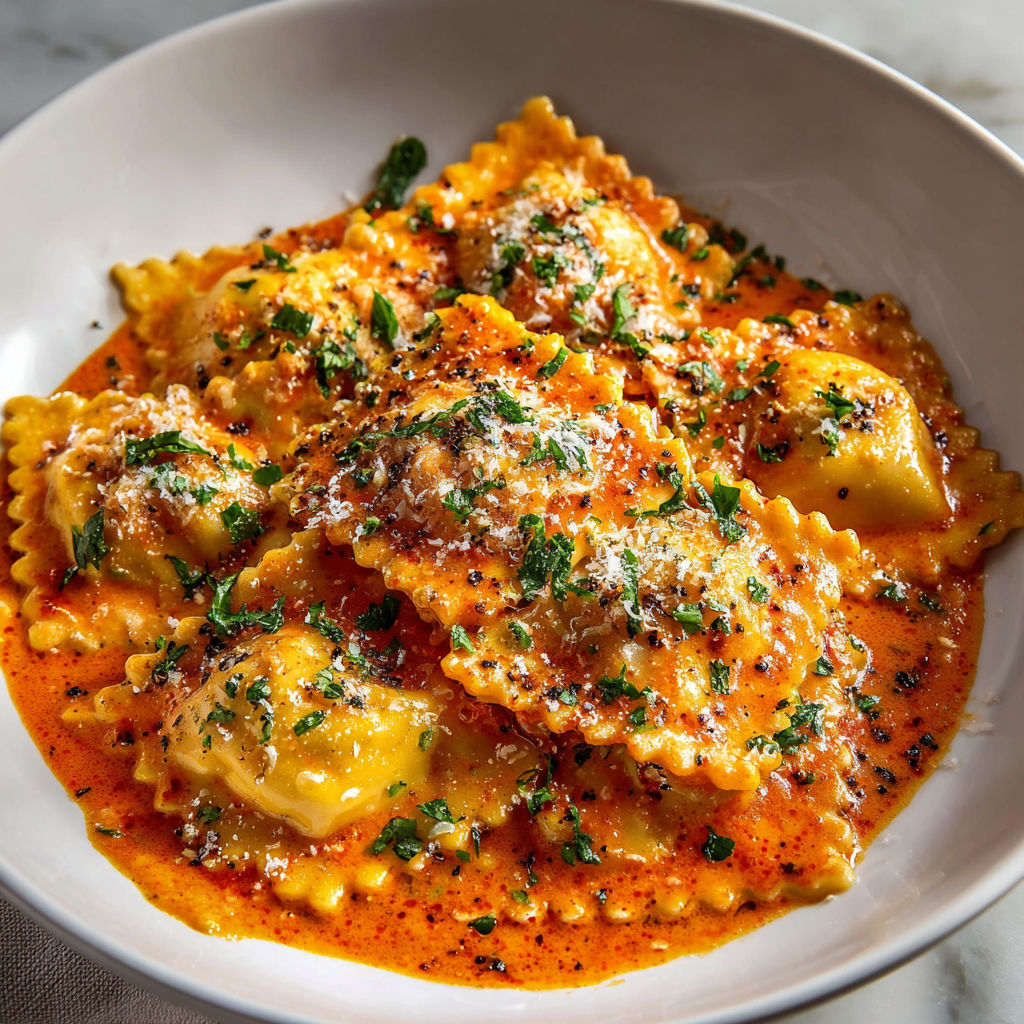 A plate of pasta with tomato sauce.