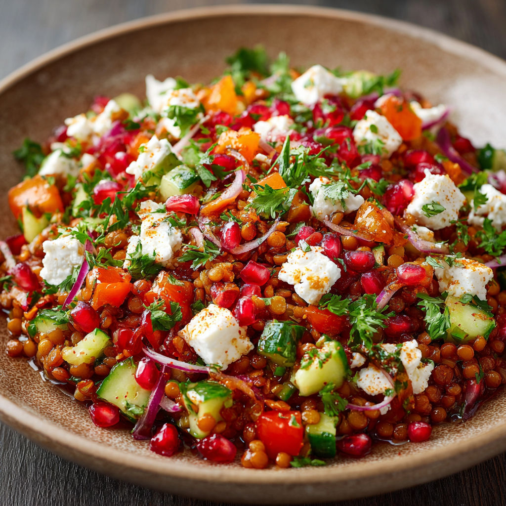 A bowl of food with a variety of vegetables and feta cheese.