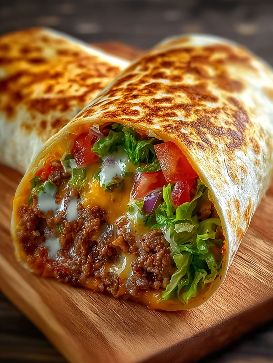 A burrito with meat and vegetables.