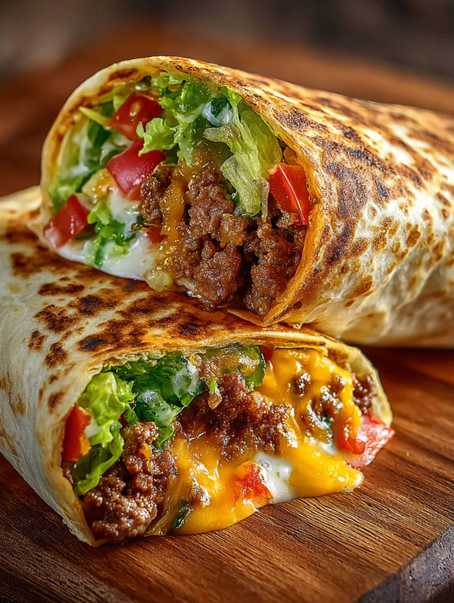 A burrito with meat and lettuce.