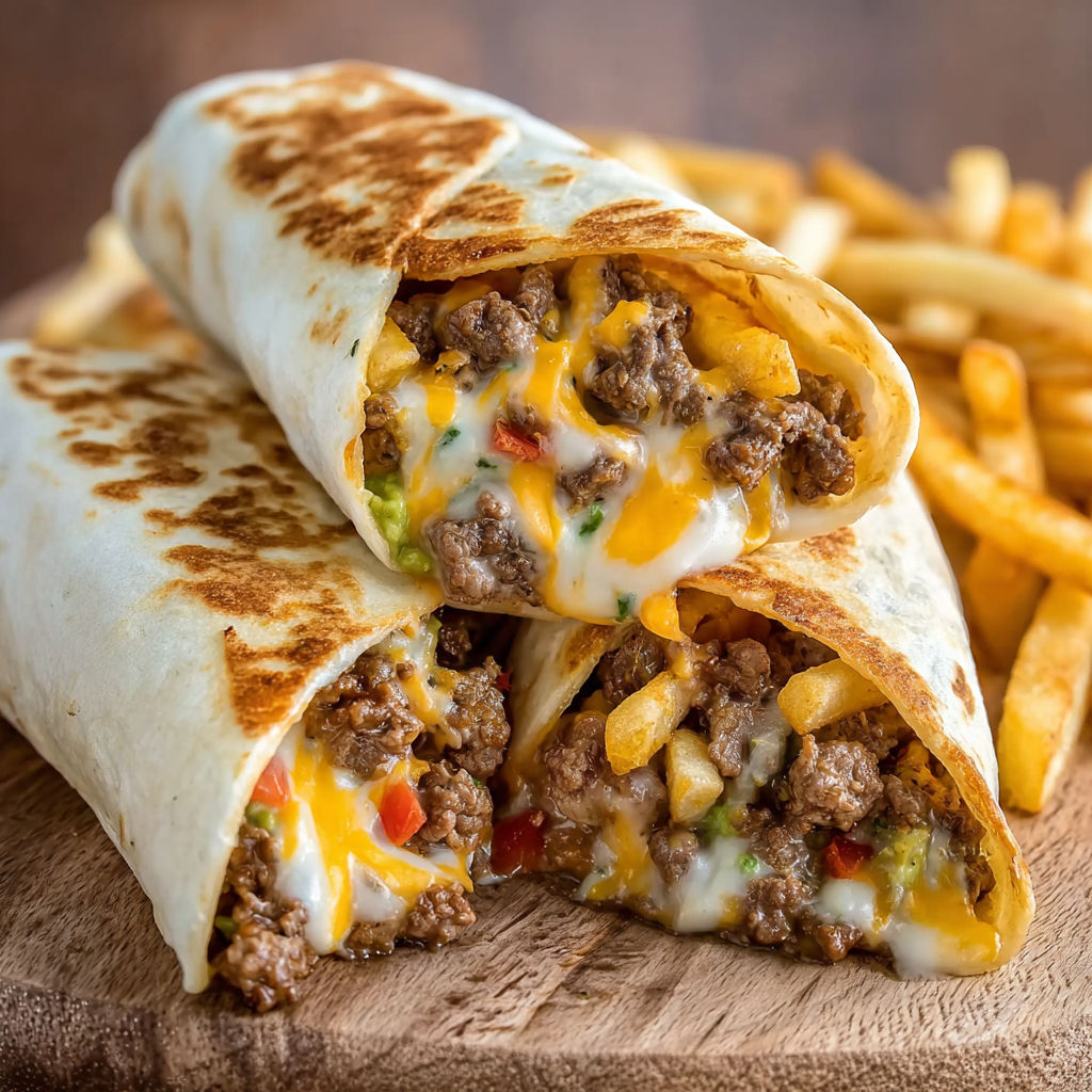 A burrito with meat and cheese.