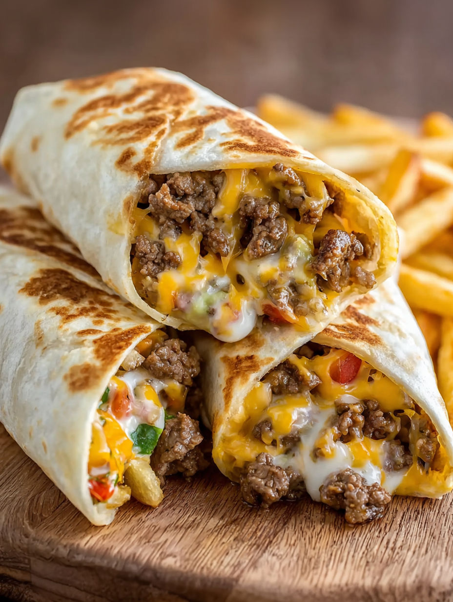 A burrito filled with meat and cheese.