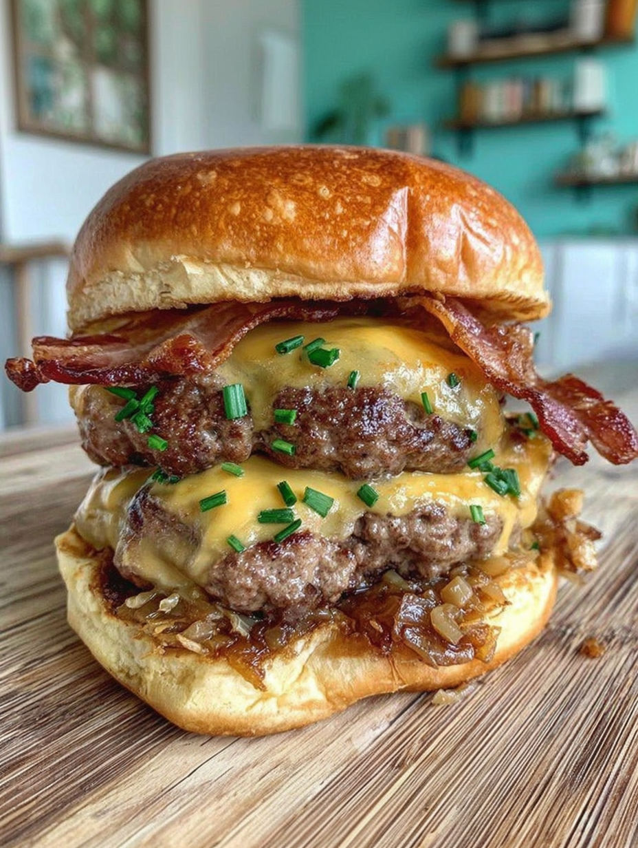 A close up of a BBQ burger with bacon and cheese.