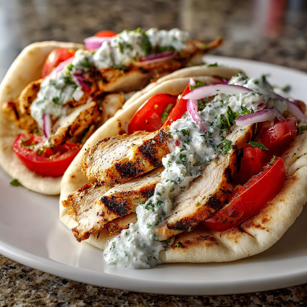 A plate of food with chicken and tomatoes.