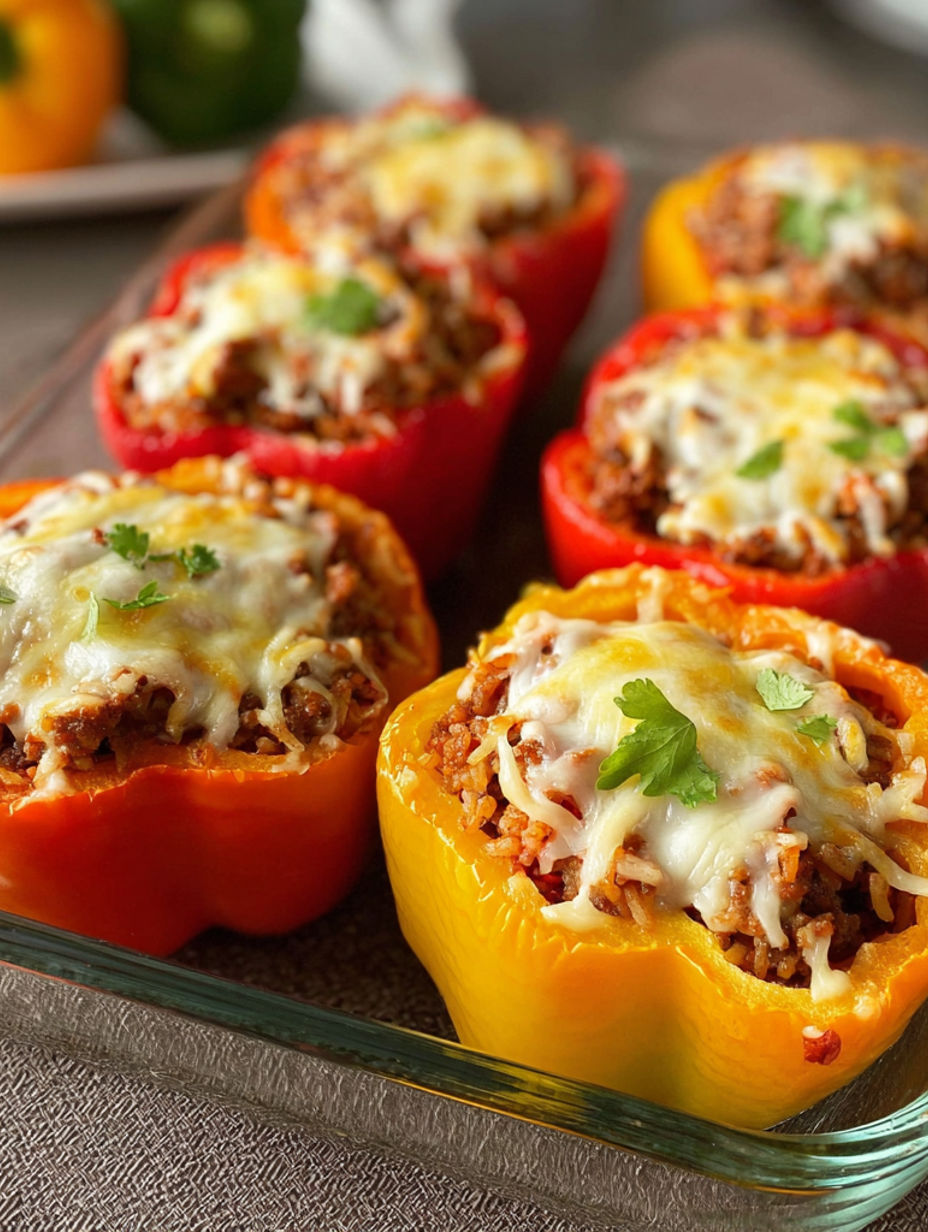 A plate of stuffed bell peppers with cheese.