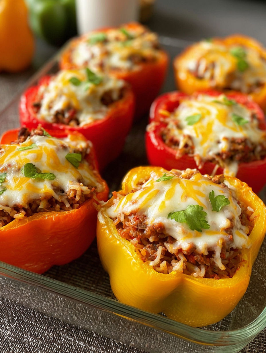 A plate of stuffed bell peppers with cheese.