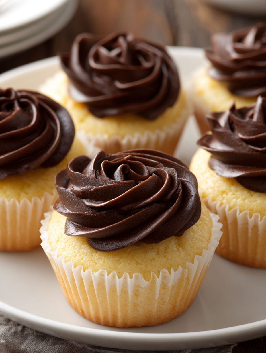 Chocolate frosting on a cupcake.