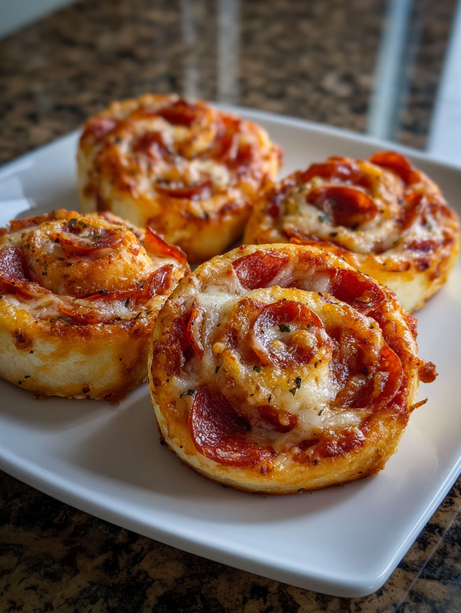 Four mini pizzas on a plate.