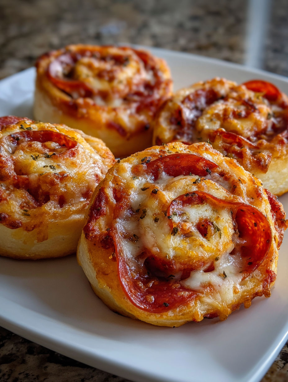 A plate of pizza rolls with cheese and pepperoni.