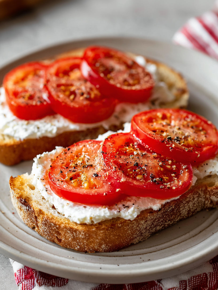 A slice of bread with tomatoes and cheese on it.