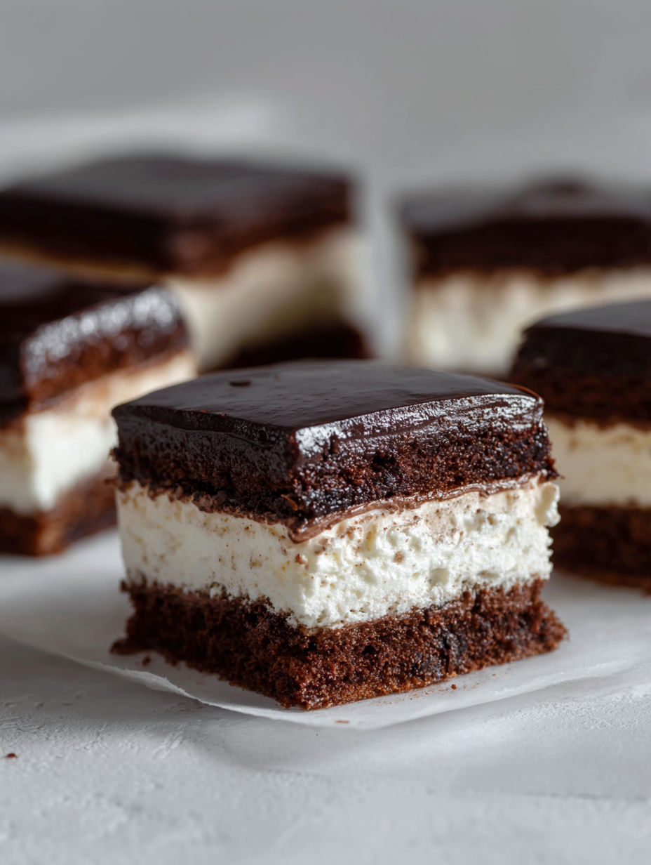 A chocolate cake with white cream.