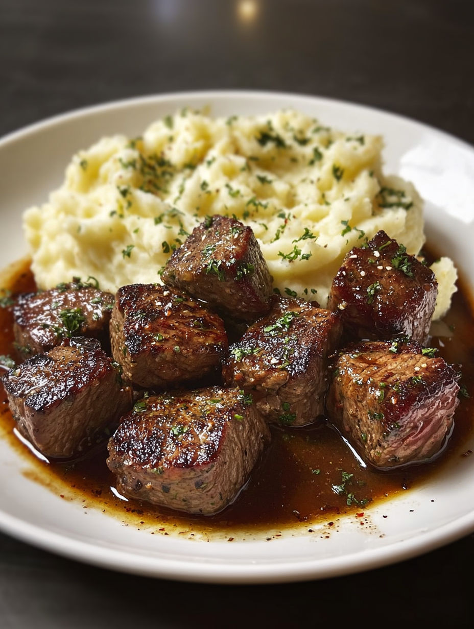 A plate of meat and potatoes.