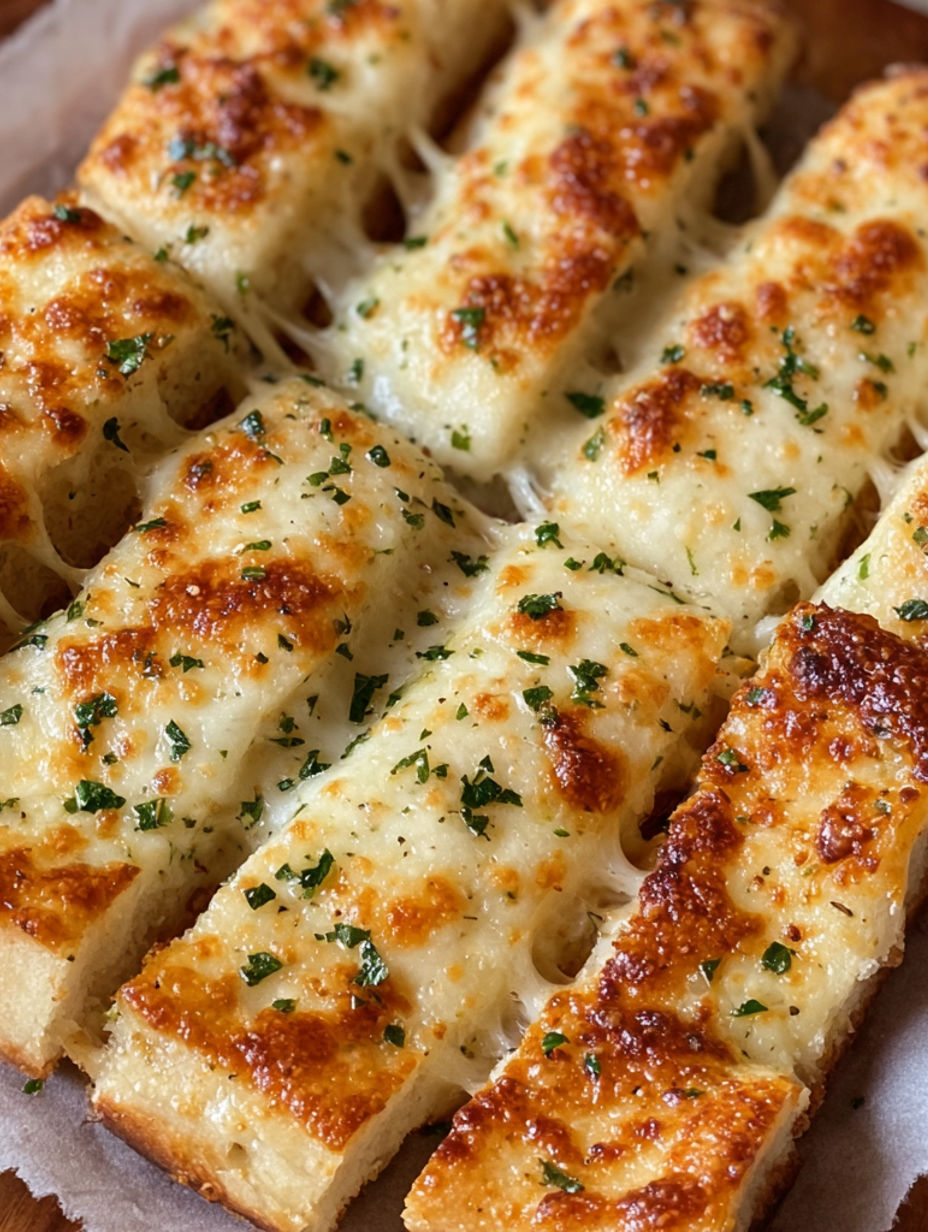 A plate of cheese and herb breadsticks.